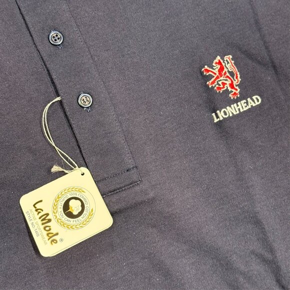 NWT La Mode Polo Shirt Short Sleeve Lionhead Golf Club Blue Cotton XXL - Picture 3 of 5